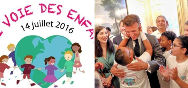 Montage photo d'une rencontre organisée par l'association niçoise Une voie des enfants avec le président de la République Emmanuel Macron