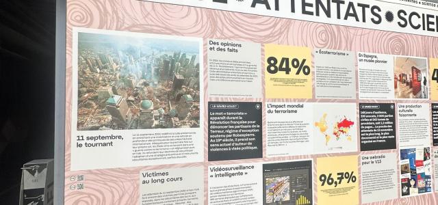 Vue partielle de l'exposition "Ce que la science dit des attentats" à la Cité des sciences et de l'industrie