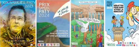 Affiches de sprécédentes éditions du prix Samuel Paty