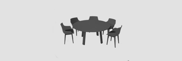 Illustration représentant une table ronde et des chaises sur un fond gris