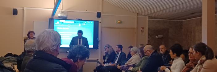 Réunion publique organisée le 15 janvier 2024 à l’occasion du premier conseil de quartier du Mont-Valérien, à Suresnes