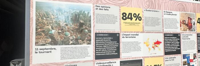 Vue partielle de l'exposition "Ce que la science dit des attentats" à la Cité des sciences et de l'industrie