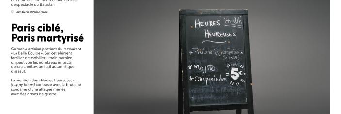 Panneau de l'exposition "Face au terrorisme, une mémoire citoyenne", intitulé "paris brisé, Paris martyrisé"